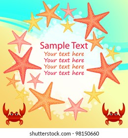 Summer beach background with frame of star-fishes