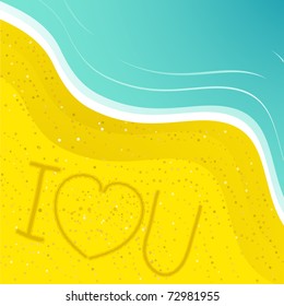Summer beach background with 'I love you' drawn in the sand
