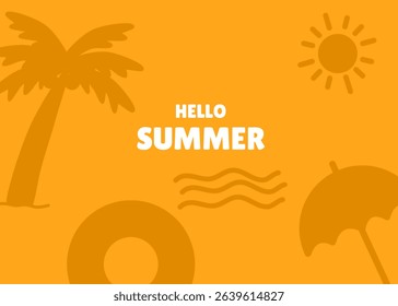 Summer beach background illustration with orange colour. Social media banner and presentation background template. Apparel packaging, coconut and sun, holiday and travel business