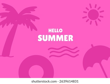 Summer beach background illustration with pink colour. Social media banner and presentation background template. Apparel packaging, coconut and sun, holiday and travel business