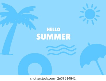 Summer beach background illustration with soft blue colour. Social media banner and presentation background template. Apparel packaging, coconut and sun, holiday and travel business