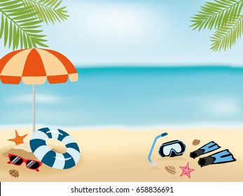 Summer beach background with beach items.