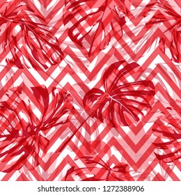 Summer Beach Background. Repeating Illustration. Summer Design for Swimwear. Exotic Palm Greenery Backdrop. Vector Summer Beach Seamless Background.