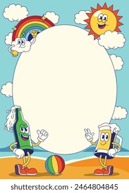 Summer Beach Background in Retro Style with Empty Space