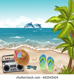 Summer beach background with sea .Summer holidays and beach vacation