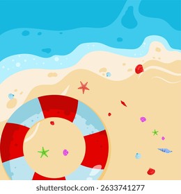 summer beach background with sea and lifebuoy – vector illustration