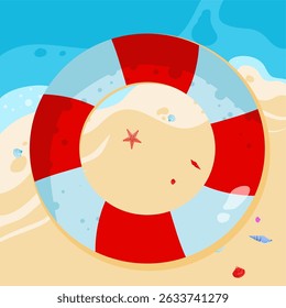 summer beach background with sea and lifebuoy – vector illustration