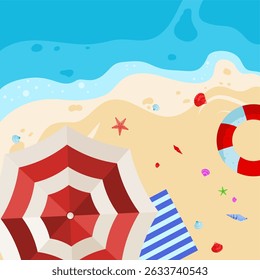 summer beach background with sea and beach umbrella – vector template