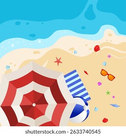 summer beach background with sea and beach umbrella – vector template