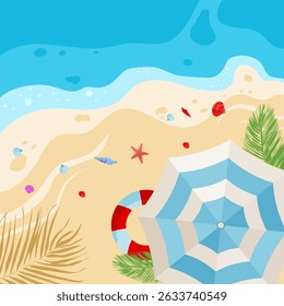 summer beach background with sea and beach umbrella – vector template