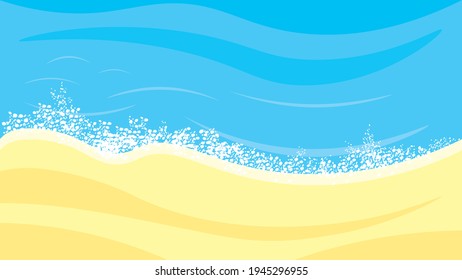 Summer beach background, sea water with splashing waves and sand, flat design, vector illustration.