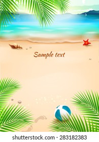 Summer beach background, seascape, sand, wave. Vector Illustration