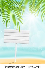 Summer beach background with signboard
