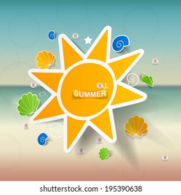  summer, beach background with stickers summer set sun
