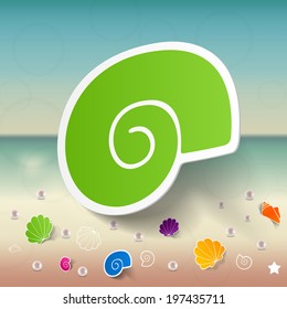  summer, beach background with stickers summer set shell