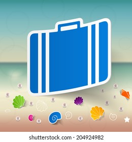  summer, beach background with stickers summer set trunk road