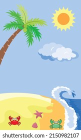 Summer Beach Background With Sun , Wave and Tree