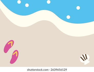 Summer beach background with waves and sandals