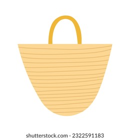 Summer beach bag vector flat illustration. Wicker fashion bag isolated