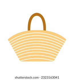 Summer beach bag vector flat illustration. Wicker fashion bag isolated