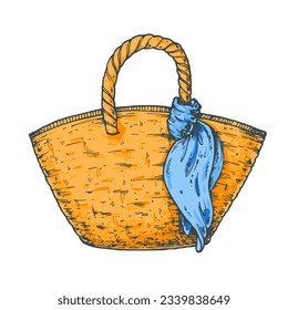 Summer beach bag vector illustration. Hand drawn illustration. Isolated on white