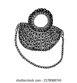Summer beach bag, wicker hand bag outline style.