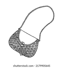 Summer beach bag, wicker hand bag outline style.