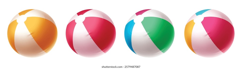 Summer beach ball clipart set. Inflatable beach ball clip art collection in colorful and stripe graphic design vector illustration.
