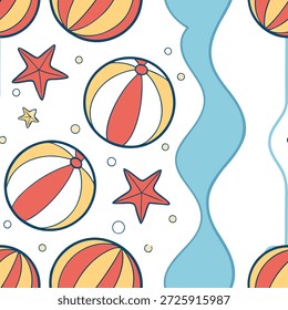 Sommer Strandball nahtlose Fliesenmuster mit lebendigen Farben und ein spielerisches Strandatmosphäre Konzept als Vibrant Strandbälle und helle Farben schaffen eine lustige spielerische Sommer Strand nahtlose Fliesenmuster für lebendige Dekoration in Foto Stock Konzept und leerer Raum auf der linken Seite, kein Text —ar 7:2 —tile