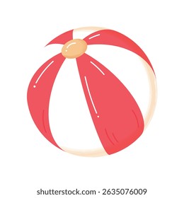Summer beach ball in white and red colours isolated on transparent background with watercolour texture.  Summer beach accessory. Ball icon.  Cartoon flat style. Design element for web. Vector
