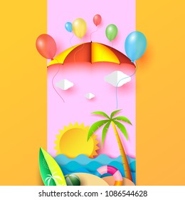 Summer beach banner background concept design with elements and balloons.Vector illustration