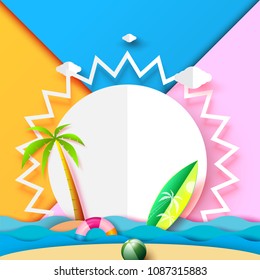 Summer beach banner background concept design with sun and elements.Vector illustration