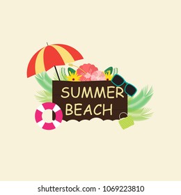 Summer beach banner design in flat style.vector illustration.