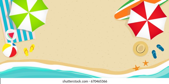 Summer beach banner vector illustration, Top view of beach with copy space.
