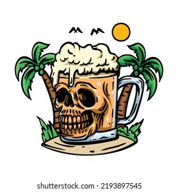 Summer Beach Beer Cartoon Illustration