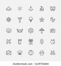 summer beach black line icons flat design style vector graphic illustration set