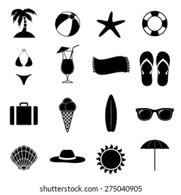 Summer Beach Black Vector Illustration / Silhouette Icons / Beach Paradise / Vacation Set / Black & White Illustrations / Vacation On The Sea