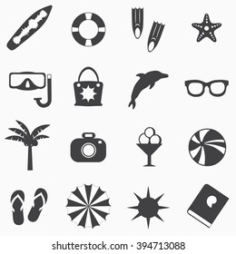 Summer beach. Black and White. Holidays. travel. sun and fun.  vector illustration. set of icons.