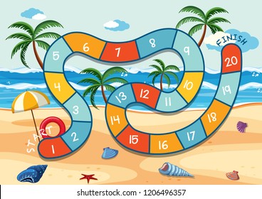 Summer beach board game template illustration