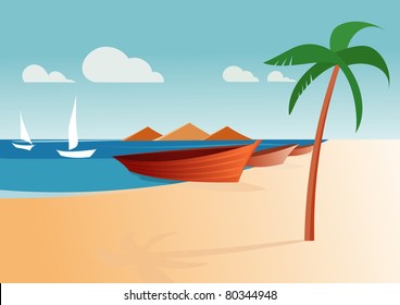 Summer beach and boats