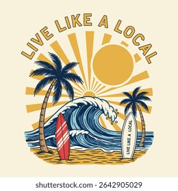 Summer beach Break vector graphic design. Beach party tropical colorful poster . Tropical paradise. beach holiday surf  coffee. Festival vector Illustration placard. 