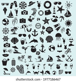 summer beach bundle icon illustration vector