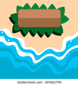 Summer is the beach. Bungalow on the beach. Flat design. Sea waves roll to the shore.