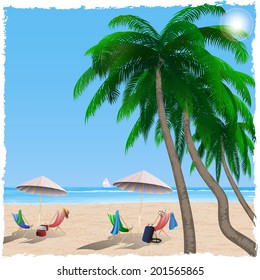 Summer beach by the sea, ocean. In a white frame.