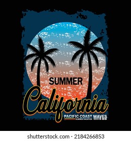 summer beach california lettering typography for print t shirt with palm trees,Vector illustration