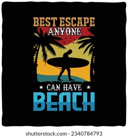Summer Beach California Surf print t-shirt. The slogan on the backdrop of palm trees and sunset. Beautiful vector illustration