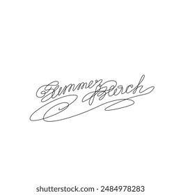 Summer beach, calligraphic inscription hand lettering continuous line drawing, design template. Creative typography for small tattoo, print for clothes greeting card, gift poster, banner.