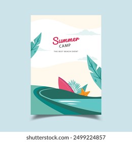 Summer Beach Camp Flyer Vector Illustration Design Template