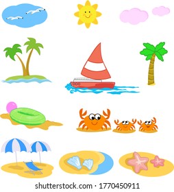 Summer at the beach cartoon icons vector illustration