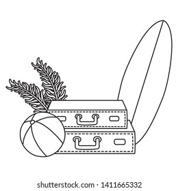 Summer and beach cartoons elements in black and white